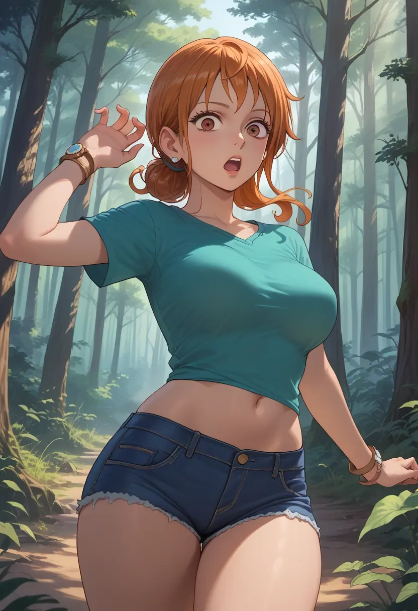 one_piece,nami_(one_piece),denim shorts  - 