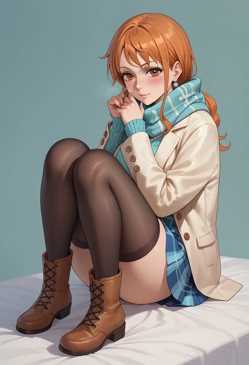 one_piece,nami_(one_piece),winter,student uniform,down jacket  - 