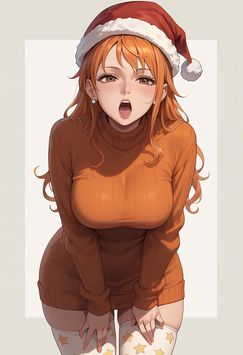 one_piece,nami_(one_piece),Christmas,sweater dress,stockings  - 