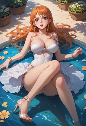 one_piece,nami_(one_piece),gown,strapless,mermaid silhouette  - AI generated anime art