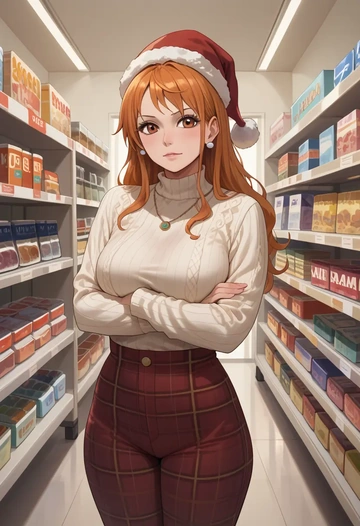 one_piece,nami_(one_piece),Christmas  - AI generated anime art