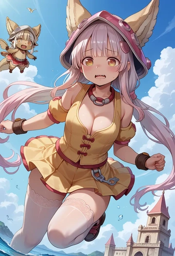 made_in_abyss,nanachi_(made_in_abyss),mini skirt,stockings  - AI generated anime art