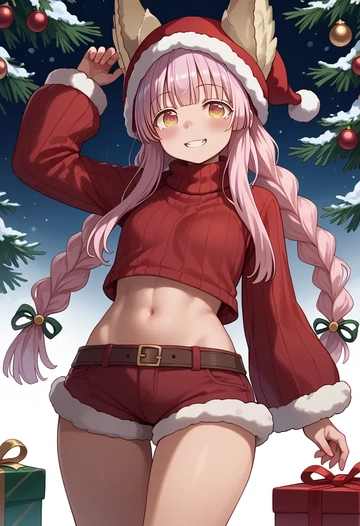 made_in_abyss,nanachi_(made_in_abyss),Christmas,red velvet shorts,turtleneck sweater  - AI generated anime art