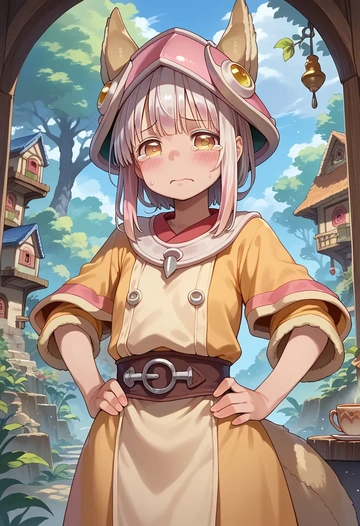 made_in_abyss,nanachi_(made_in_abyss),paint-splatter blouse,dolphin shorts  - AI generated anime art