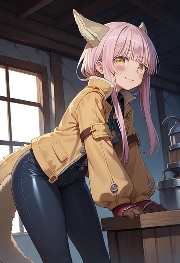 made_in_abyss,nanachi_(made_in_abyss),denim jacket,cropped,leather leggings  - AI generated anime art