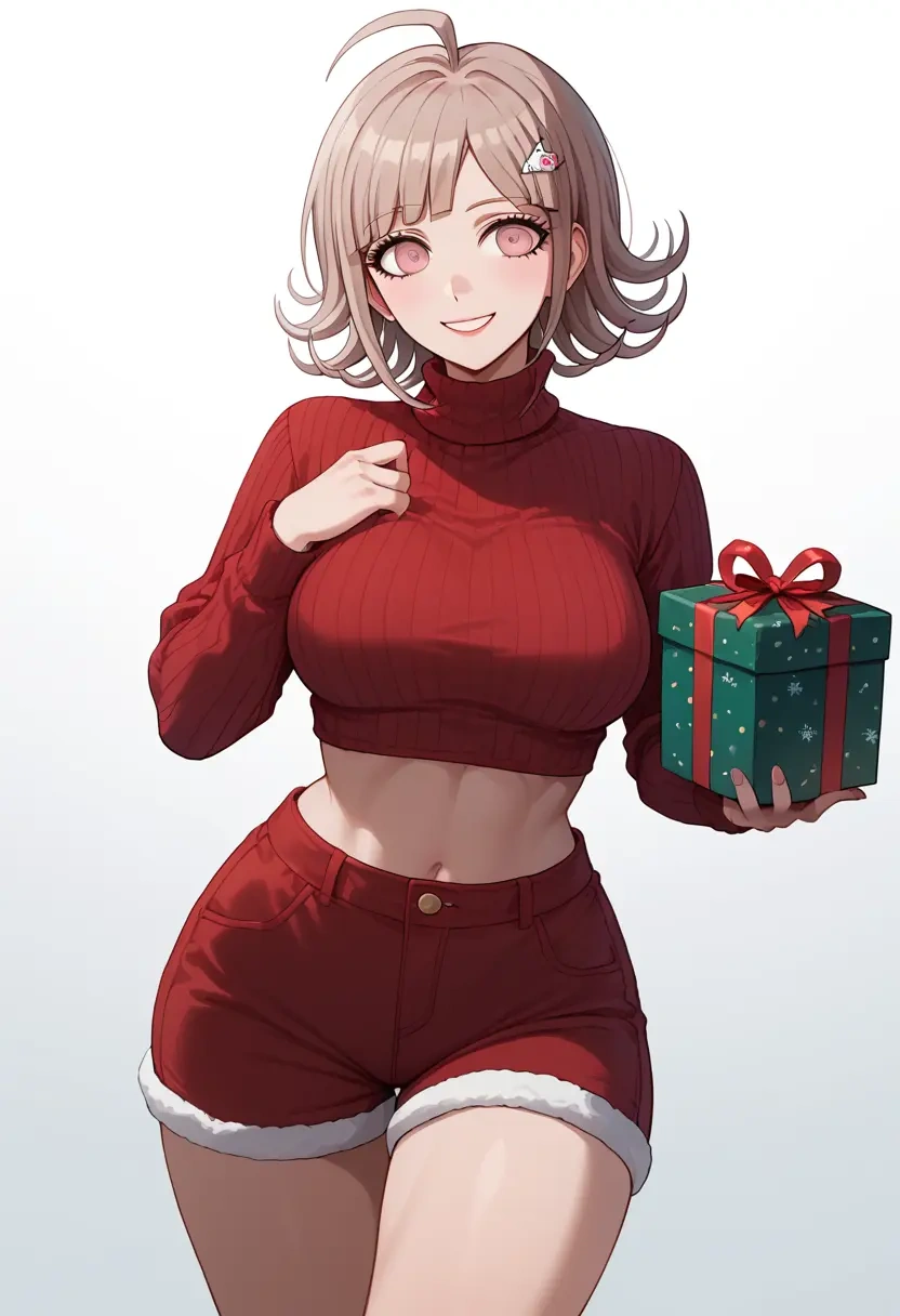 danganronpa_(series),nanami_chiaki,Christmas,red velvet shorts,turtleneck sweater  - 