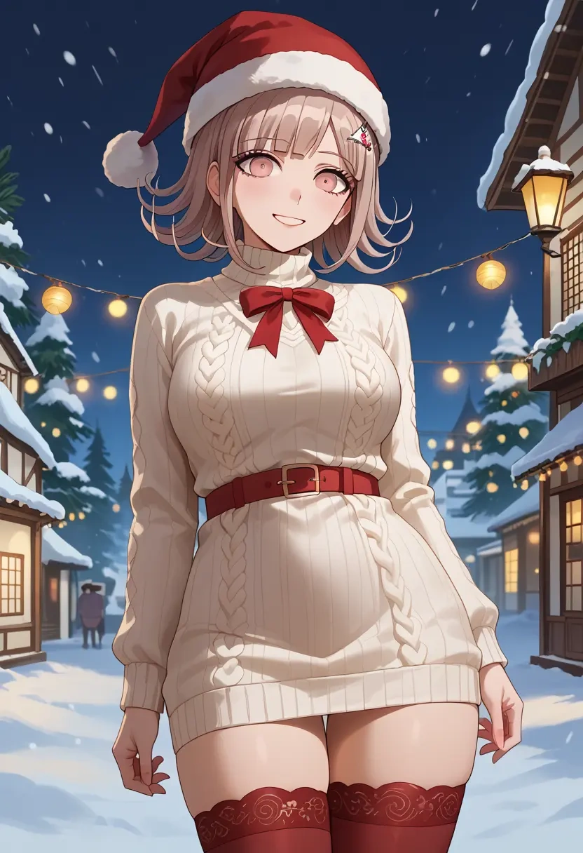 danganronpa_(series),nanami_chiaki,Christmas,sweater dress,stockings  - 