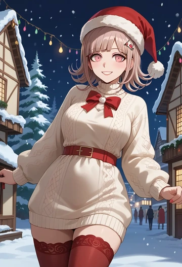 danganronpa_(series),nanami_chiaki,Christmas,sweater dress,stockings  - AI generated anime art