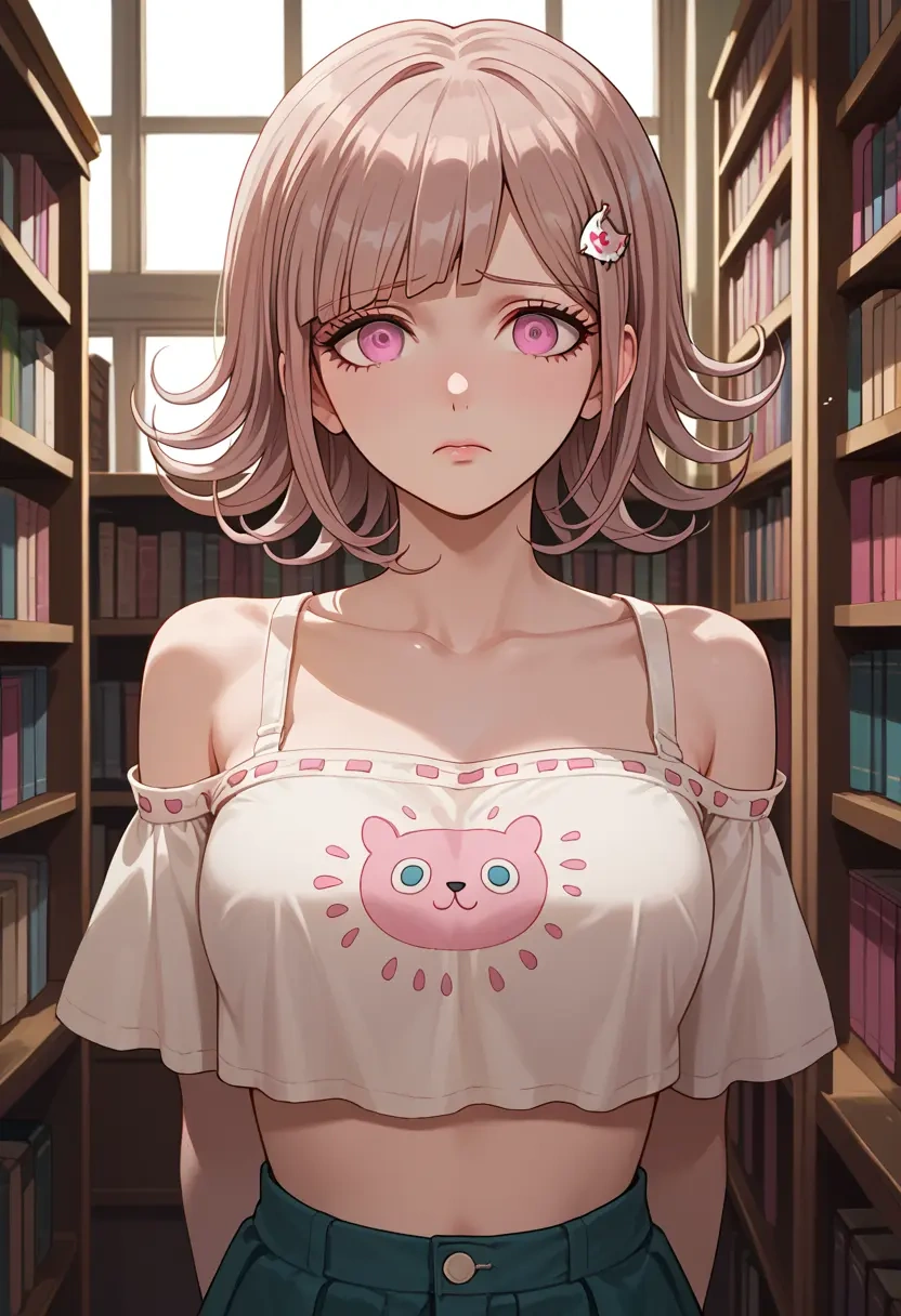 danganronpa_(series),nanami_chiaki,off-shoulder top,dolphin shorts  - 