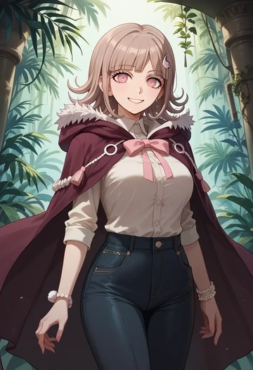 danganronpa_(series),nanami_chiaki,cape,hooded,leather pants  - AI generated anime art