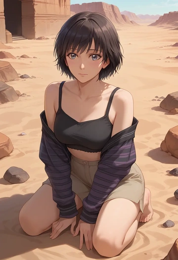 amagami,nanasaki_ai,long-sleeve striped tee,pleated skirt,fishnet stockings  - AI generated anime art