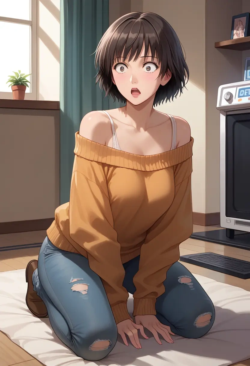 amagami,nanasaki_ai,sweater,off-shoulder,ripped jeans  - 