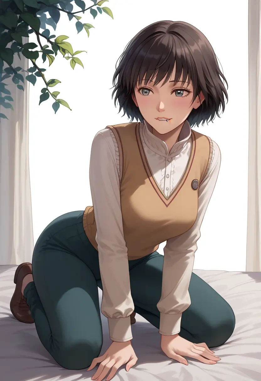 amagami,nanasaki_ai,vest,quilted,jogger pants  - 