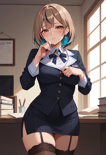 hololive,nanashi_mumei,secretary, stockings  - AI generated anime art