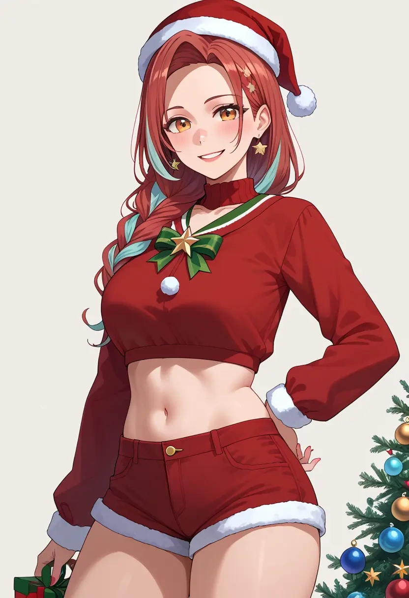 hololive,nanashi_mumei,Christmas,red velvet shorts  - 