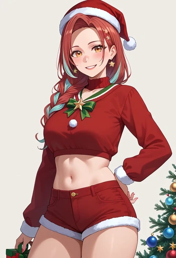 hololive,nanashi_mumei,Christmas,red velvet shorts  - AI generated anime art