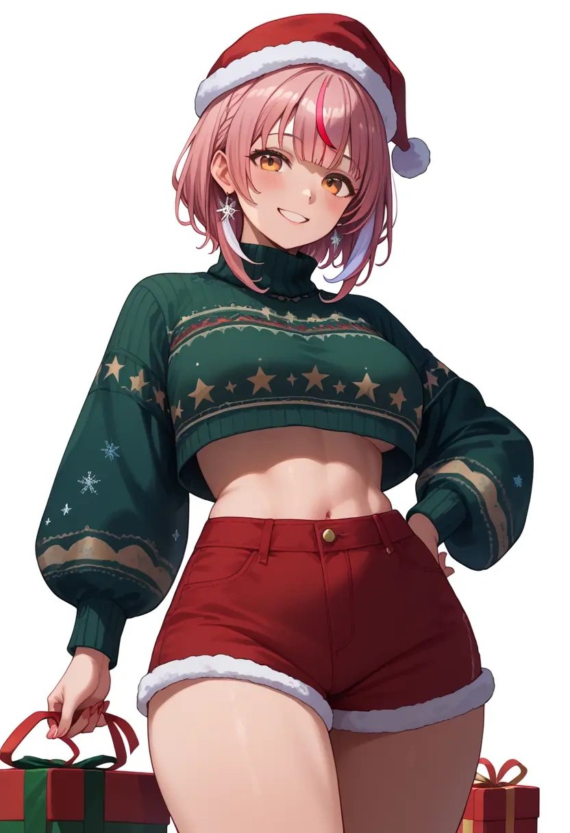 hololive,nanashi_mumei,Christmas,red velvet shorts,turtleneck sweater  - 