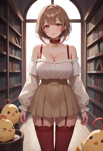 hololive,nanashi_mumei,collar,oversized,Thigh garters  - AI generated anime art