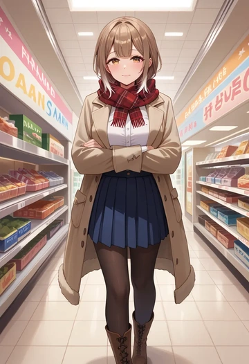 hololive,nanashi_mumei,winter,student uniform,fur-trimmed coat  - AI generated anime art