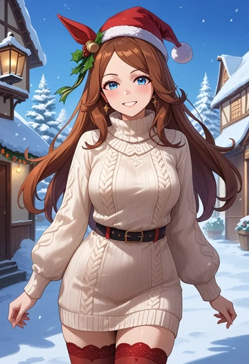 umamusume,narita_taishin_(umamusume),Christmas,sweater dress,stockings  - AI generated anime art