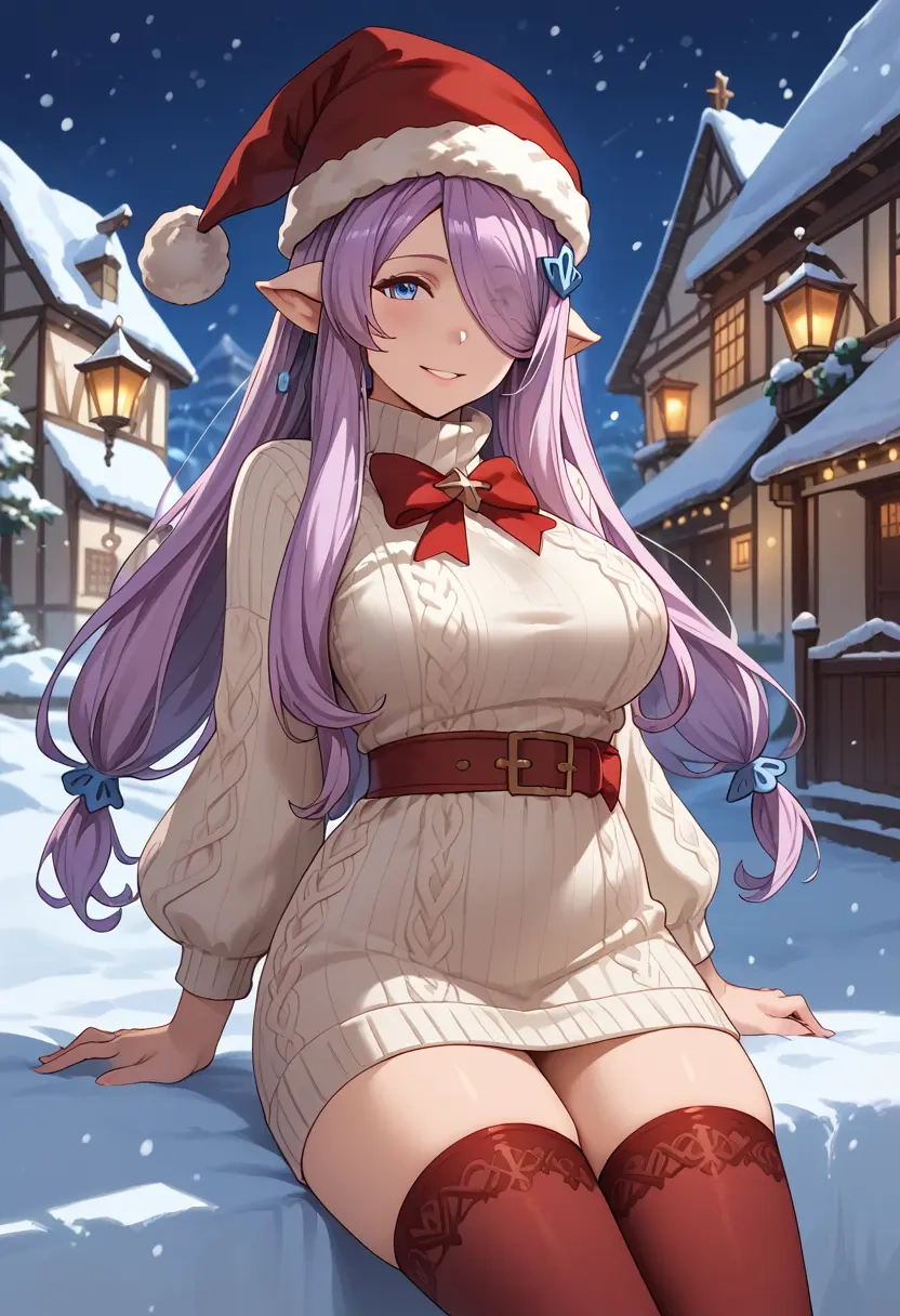 granblue_fantasy,narmaya_(granblue_fantasy),Christmas,sweater dress,stockings  - 