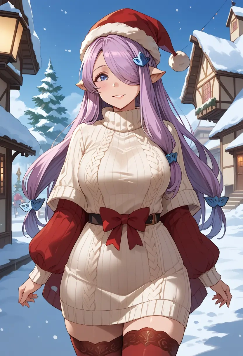 granblue_fantasy,narmaya_(granblue_fantasy),Christmas,sweater dress,stockings  - 