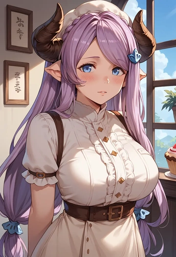 granblue_fantasy,narmaya_(granblue_fantasy),calligraphy print shirt,dolphin shorts  - AI generated anime art