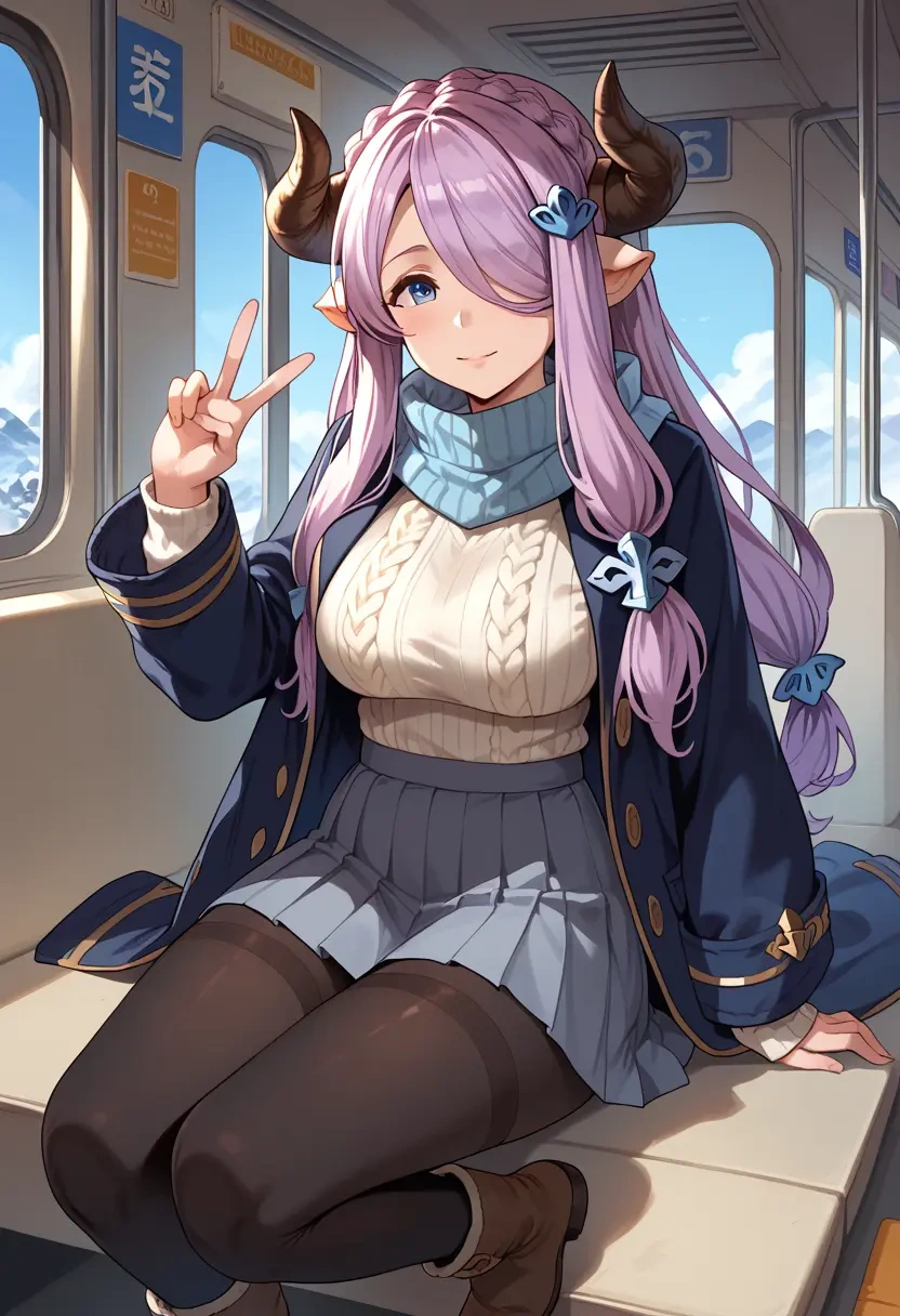 granblue_fantasy,narmaya_(granblue_fantasy),winter,student uniform,puffer coat  - 