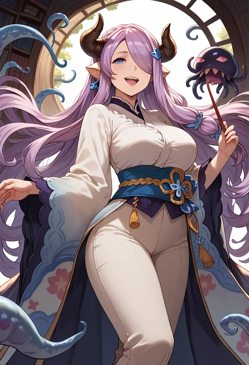 granblue_fantasy,narmaya_(granblue_fantasy),kimono,silk,wide-leg trousers  - 