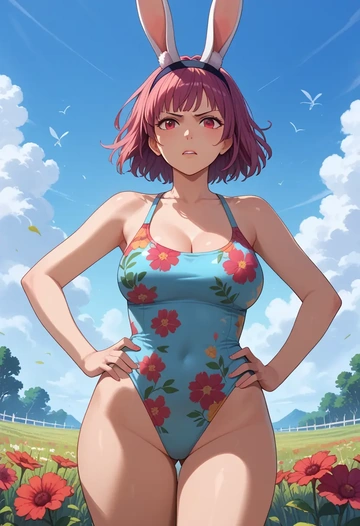 sana_channel,natori_sana,swimsuit,floral print  - AI generated anime art