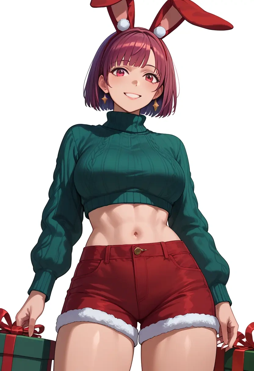 sana_channel,natori_sana,Christmas,red velvet shorts,turtleneck sweater  - 