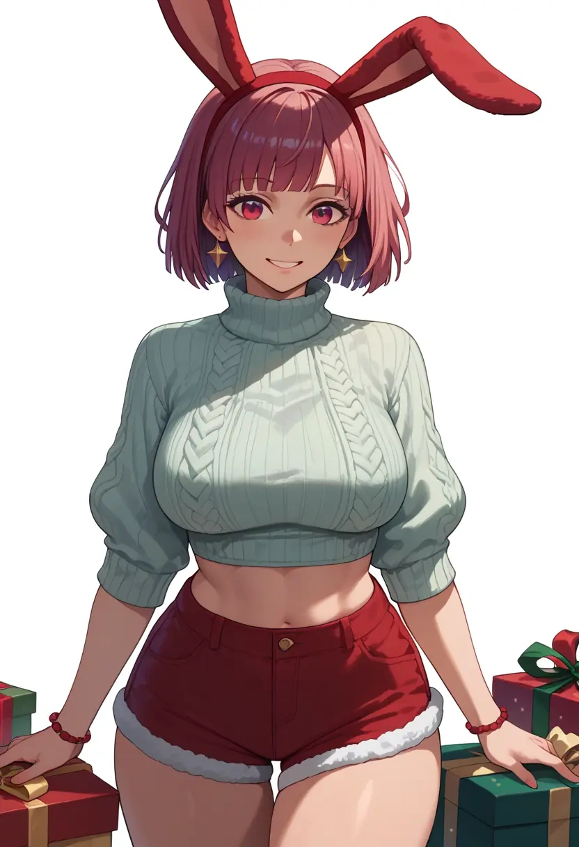 sana_channel,natori_sana,Christmas,red velvet shorts,turtleneck sweater  - 