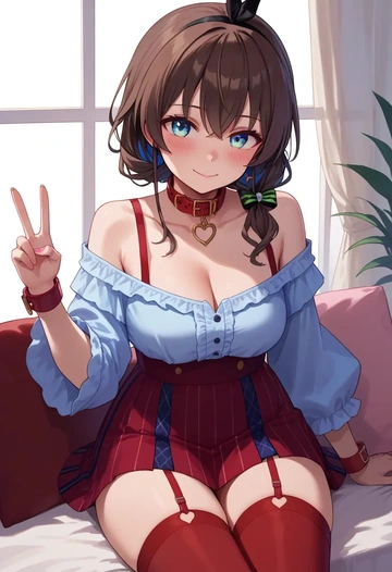 hololive,natsuiro_matsuri,blushing,collar,Thigh garters  - AI generated anime art