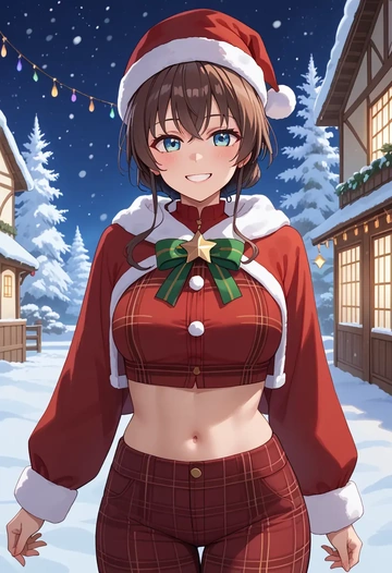 hololive,natsuiro_matsuri,Christmas,plaid trousers  - AI generated anime art