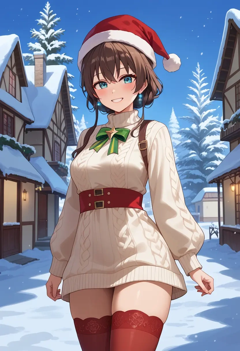 hololive,natsuiro_matsuri,Christmas,sweater dress,stockings  - 