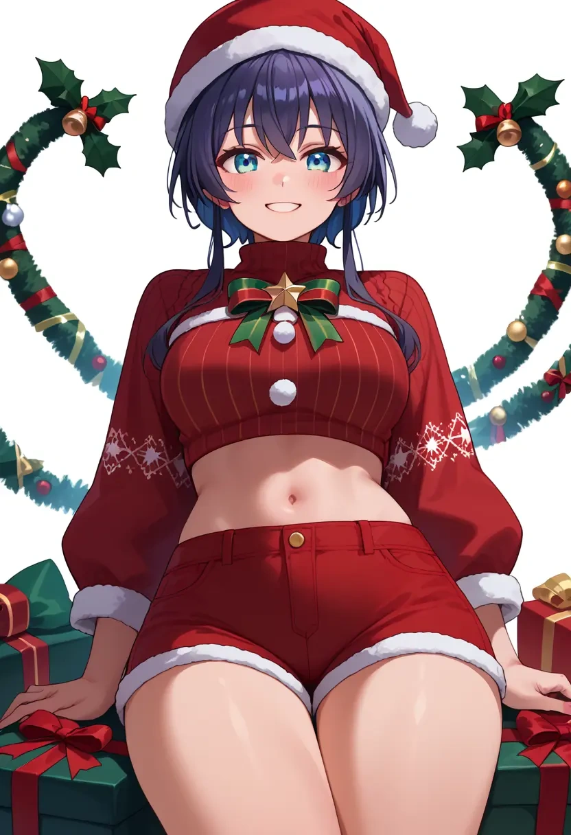 hololive,natsuiro_matsuri,Christmas,red velvet shorts,turtleneck sweater  - 