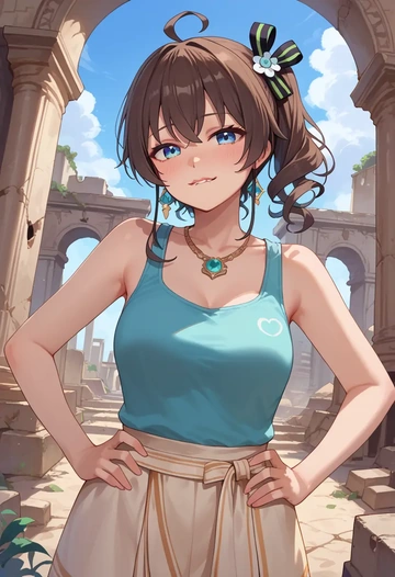 hololive,natsuiro_matsuri,tank top,mesh,cycling shorts  - AI generated anime art