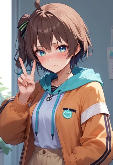 hololive,natsuiro_matsuri,sleeveless hoodie,biker shorts  - AI generated anime art