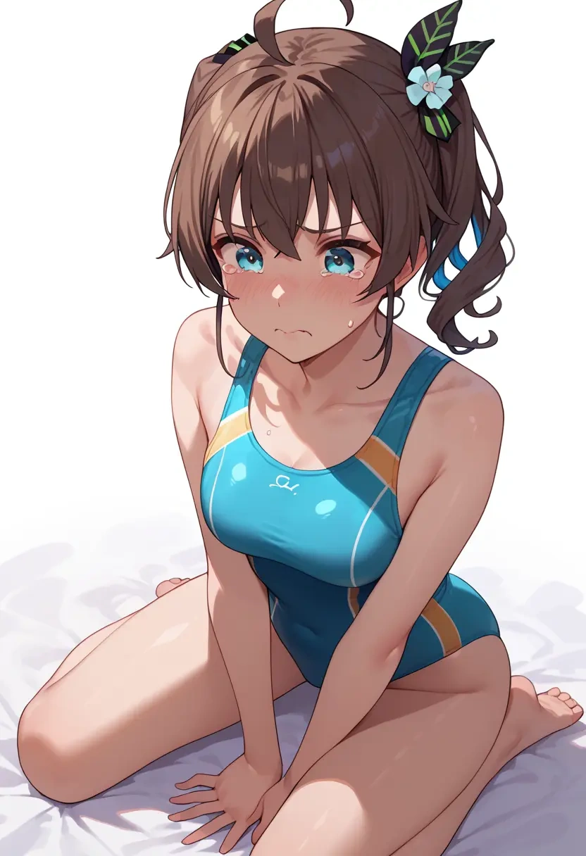 hololive,natsuiro_matsuri,racerback swimsuit,striped trim,name tag patch  - 