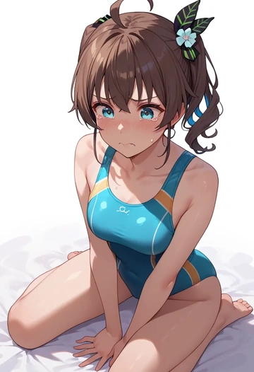 hololive,natsuiro_matsuri,racerback swimsuit,striped trim,name tag patch  - AI generated anime art