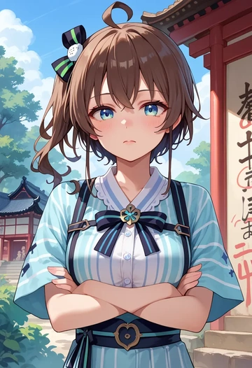 hololive,natsuiro_matsuri,striped graffiti blouse,dolphin shorts  - AI generated anime art