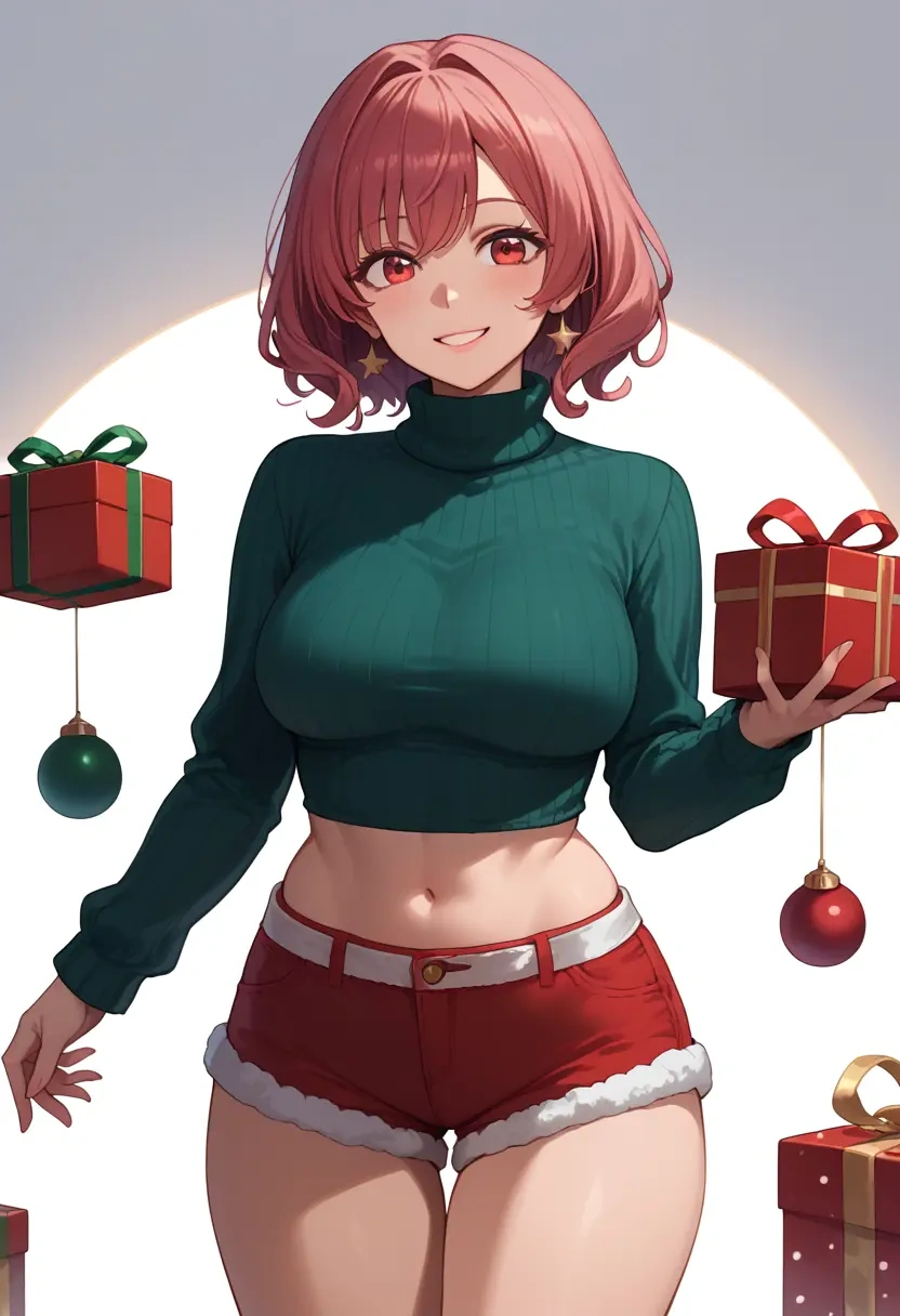 little_busters,natsume_rin,Christmas,red velvet shorts,turtleneck sweater  - 