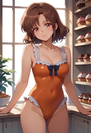 little_busters,natsume_rin,retro style swimsuit,frilled neckline,bow detail  - AI generated anime art