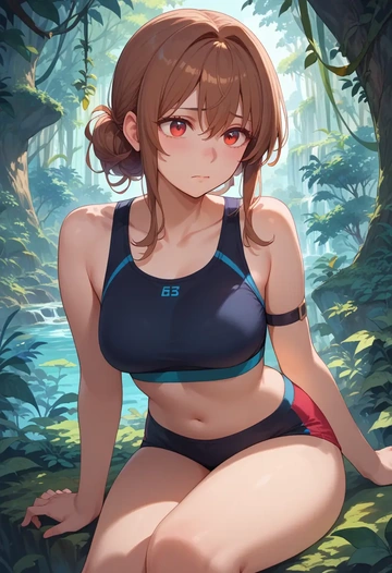 little_busters,natsume_rin,sports bra,wide-leg joggers  - AI generated anime art