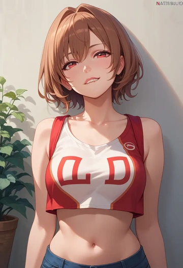 little_busters,natsume_rin,crop top,athletic shorts  - AI generated anime art