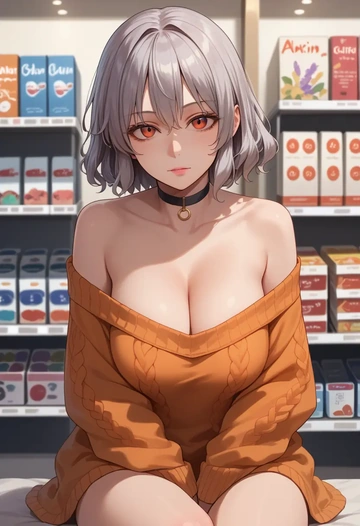 touhou,nazrin,orange,sweater,choker  - AI generated anime art