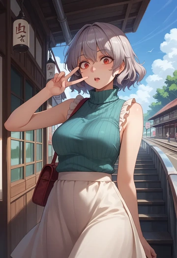 touhou,nazrin,turtleneck,knit,maxi skirt  - AI generated anime art