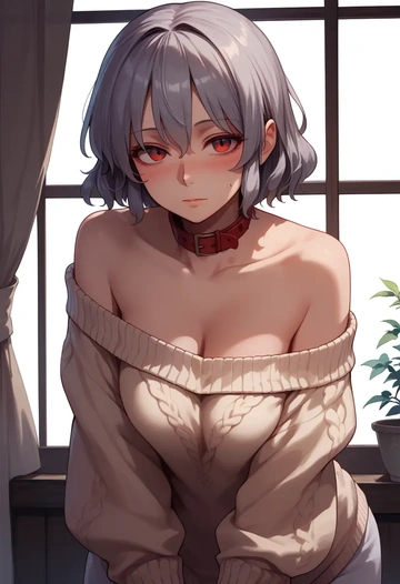 touhou,nazrin,sweater,off-shoulder,collar  - AI generated anime art