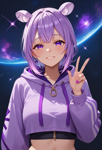 hololive,nekomata_okayu_(1st_costume),crop hoodie,shorts  - AI generated anime art