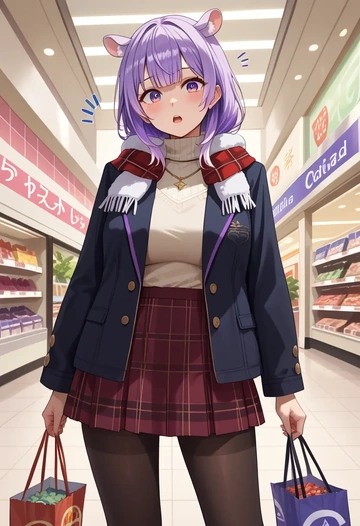 hololive,nekomata_okayu_(1st_costume),winter,student uniform,fur-collared jacket  - AI generated anime art